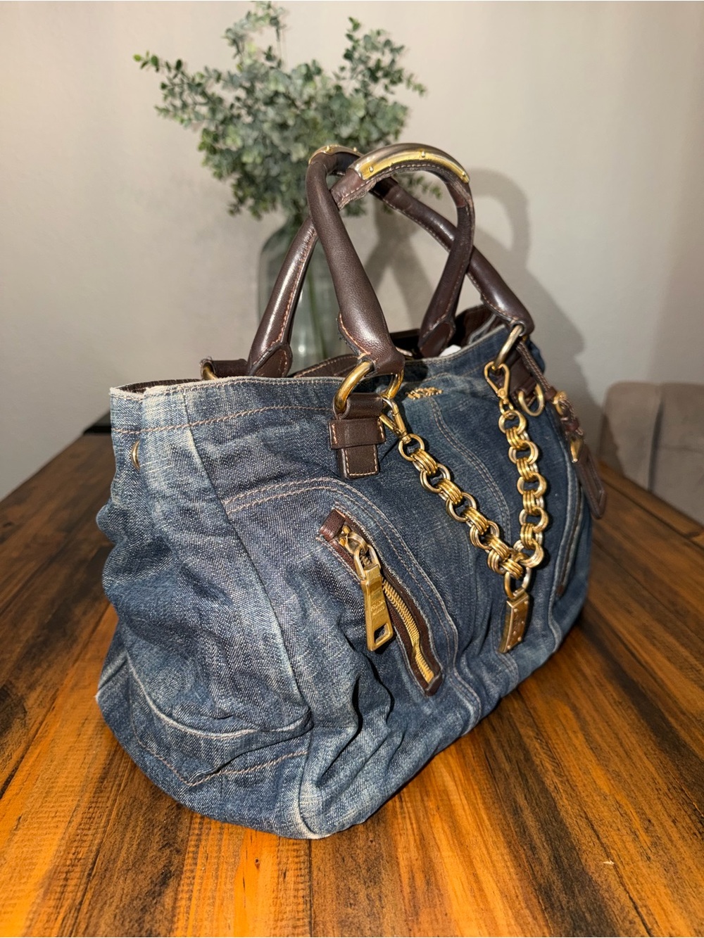 PRADA Denim & Vitello Leather Satchel - Picture 5 of 15